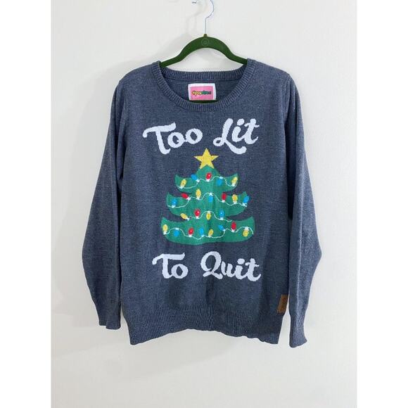 Tipsy Elves Gray Too Lit Light Up Ugly Christmas Sweater Women's Size Large EUC - Picture 4 of 9